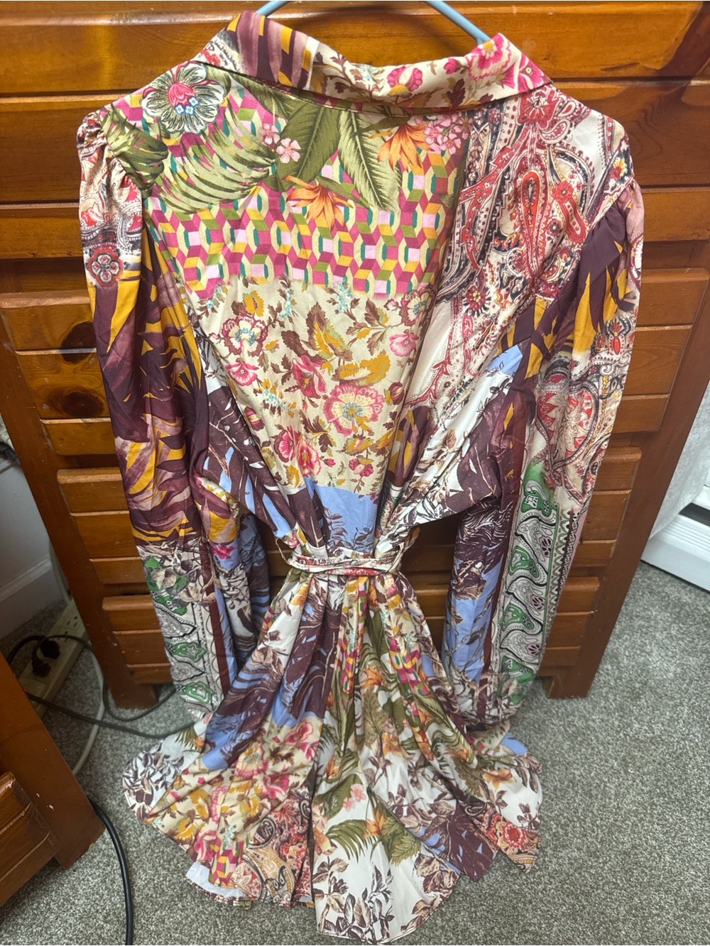 Fashion Nova Multi-Color Paisley Tie-Waist Long Sleeve Shirt Dress - Picture 2 of 3